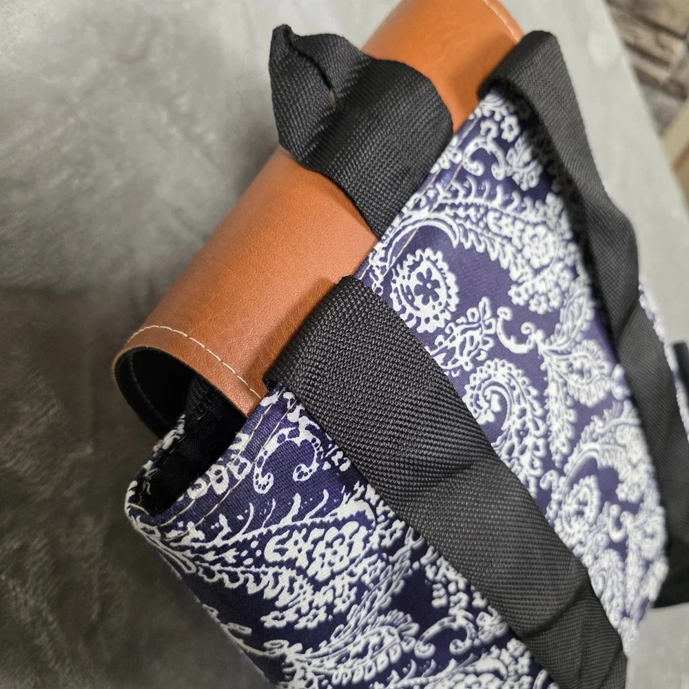 Unbranded Mini Backpack Women Small Navy White Paisley Fair Faux‎ Leather Trim